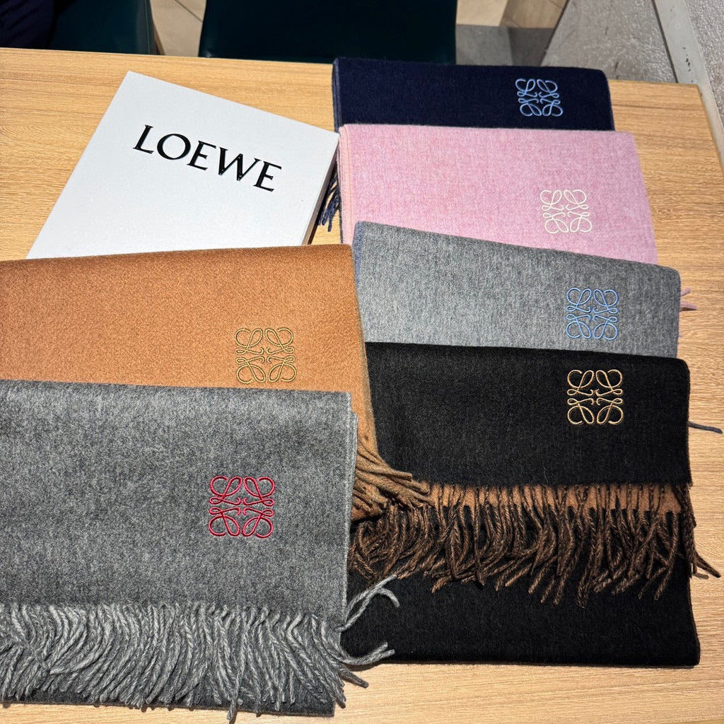 LOEWE SCARF 180 CM IN BRONZE BROWN AND KHAKI GREEN WOOL AND CASHMERE 411838
