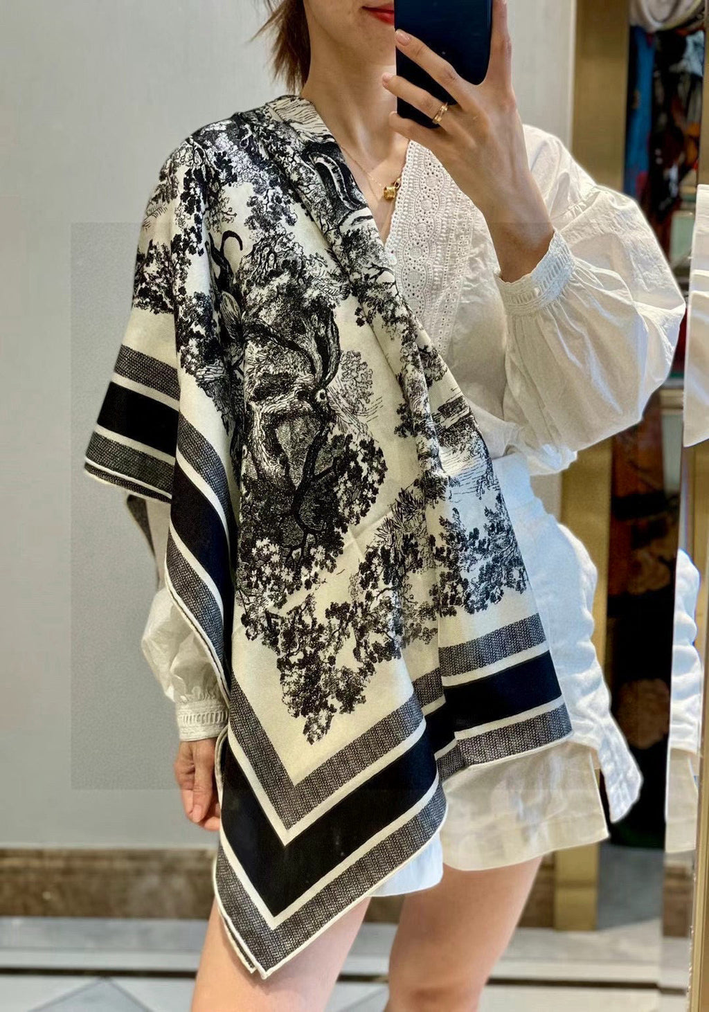 DIOR SCARF 110 CM IN COTTON-SILK FABRIC 730606
