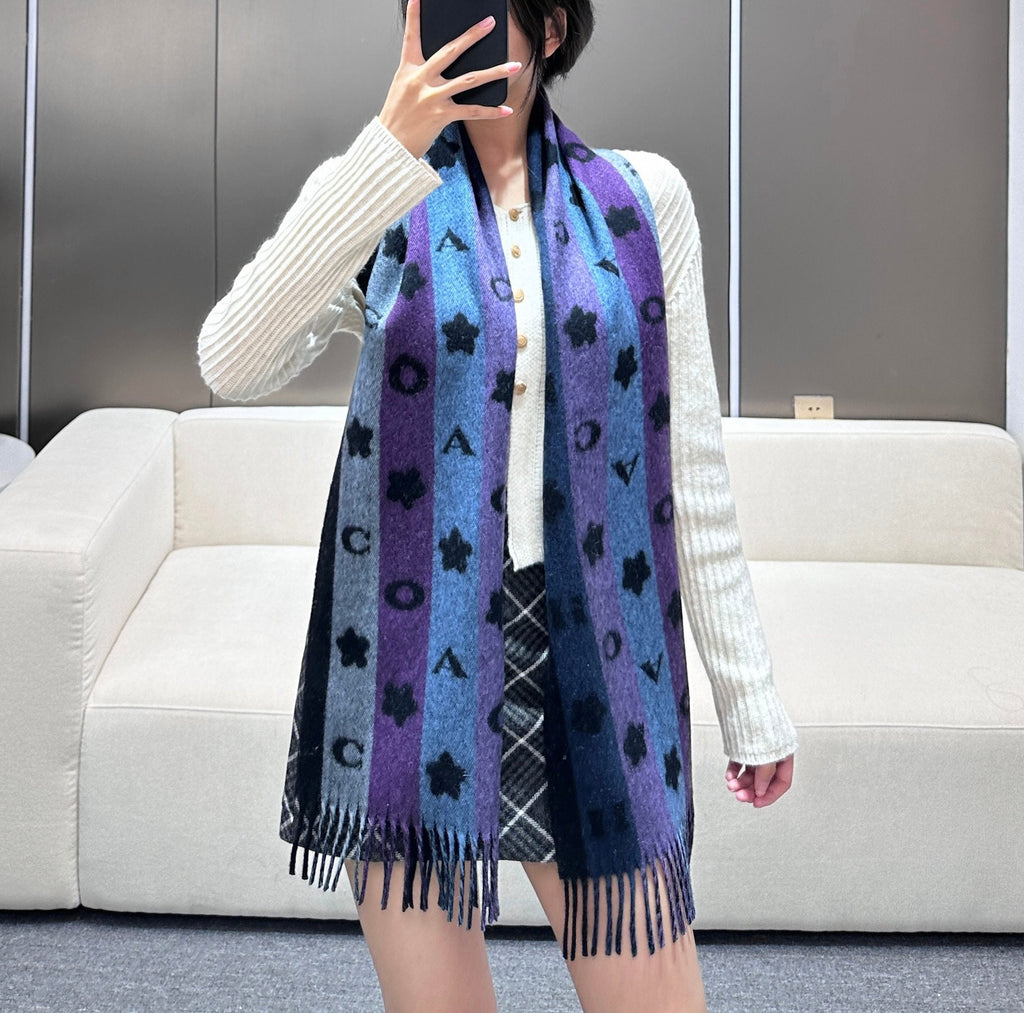 COACH STARS AND STRIPES PRINT SCARF 183 CM IN BLACK AND COLORFUL COTTON WOOL 410184